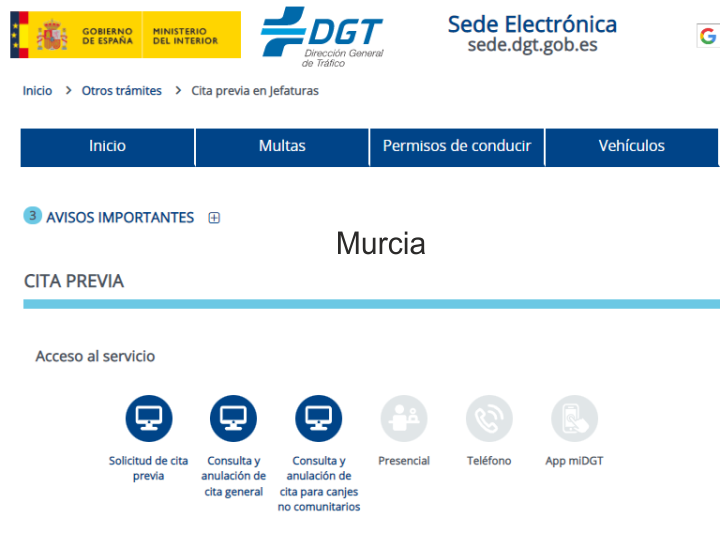 DGT Murcia. Pedir Cita Previa en la Jefatura de Tráfico 1