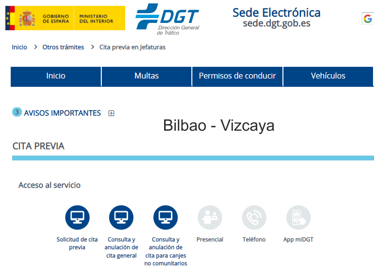 cita previa DGT Bilbao - Vizcaya