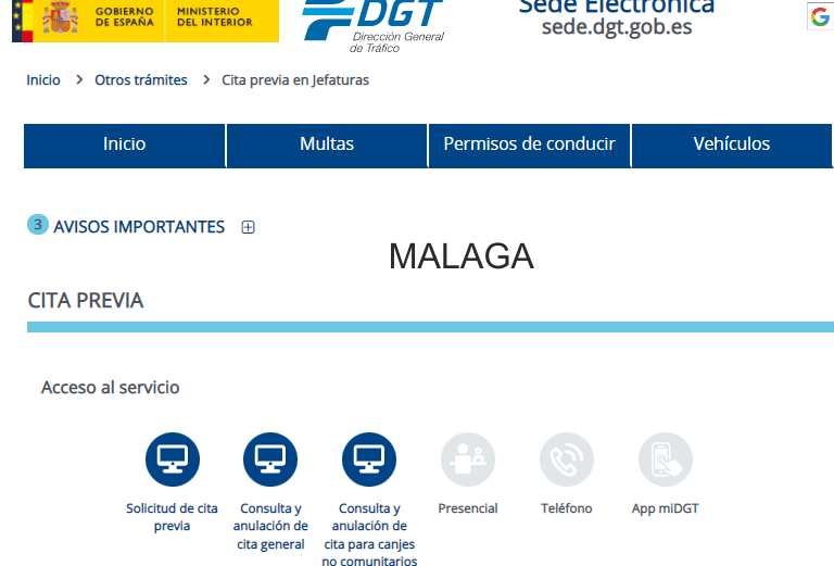 cita previa DGT MALAGA