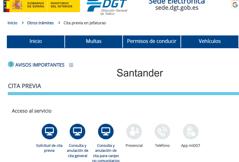 cita previa DGT Santander