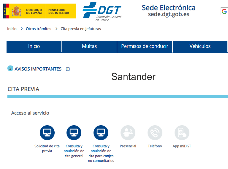 cita previa DGT Santander