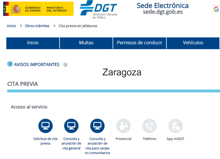 cita previa DGT Zaragoza